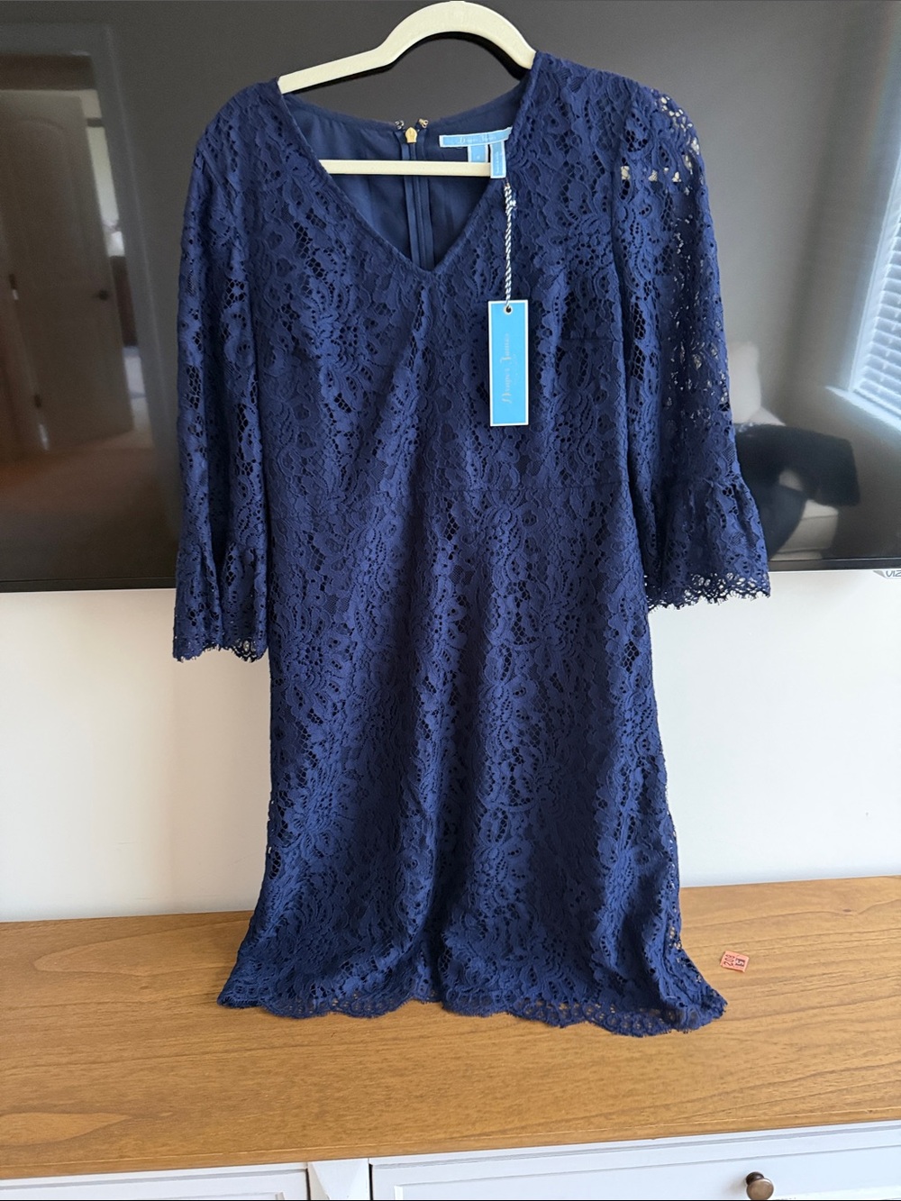 Draper James Navy Blue Lace V-Neck Shift Dress